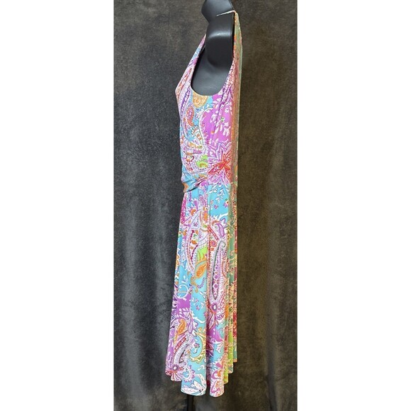 RALPH LAUREN Hawaiian Dress P/P Fit Flare  Paisley Jersey Summer  Stretch - Picture 10 of 12